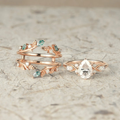 Nature Leaf Inspired Moissanite Enhancer Ring Set-Seraphine