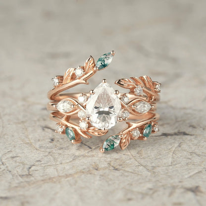 Nature Leaf Inspired Moissanite Enhancer Ring Set-Seraphine