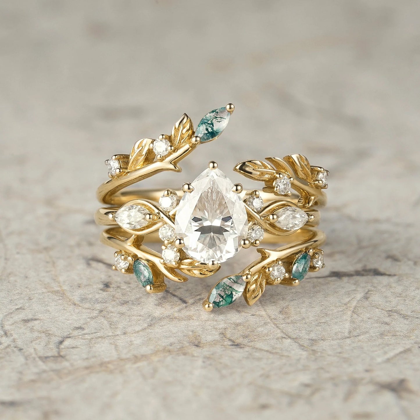 Nature Leaf Inspired Moissanite Enhancer Ring Set-Seraphine