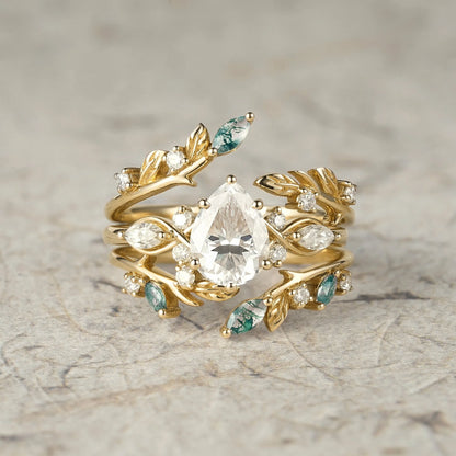 Nature Leaf Inspired Moissanite Enhancer Ring Set-Seraphine