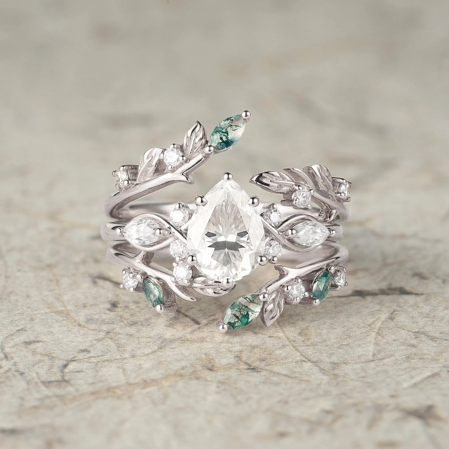 Nature Leaf Inspired Moissanite Enhancer Ring Set-Seraphine