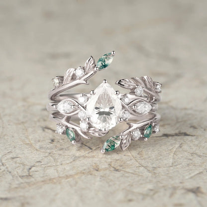 Nature Leaf Inspired Moissanite Enhancer Ring Set-Seraphine