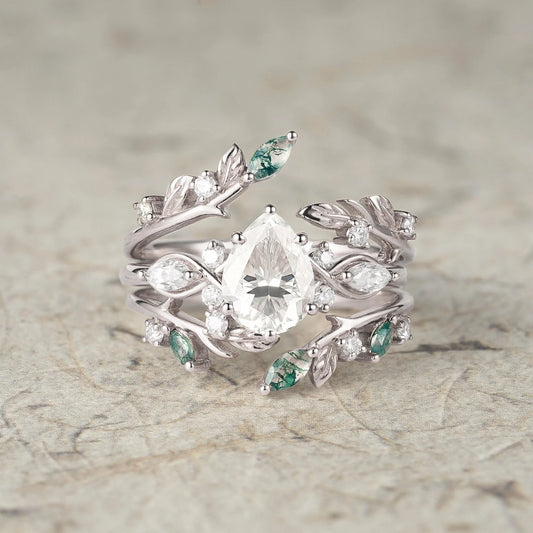 Nature Leaf Inspired Moissanite Enhancer Ring Set-Seraphine