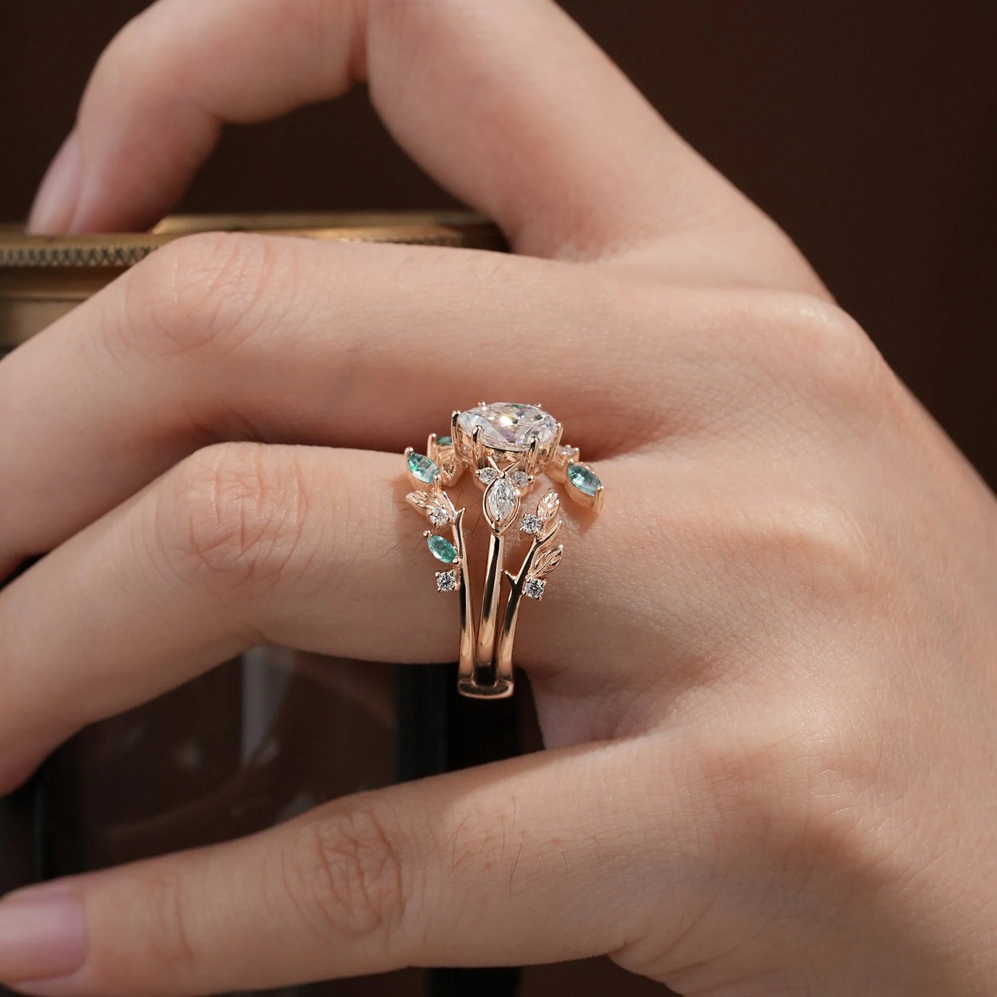 Nature Leaf Inspired Moissanite Enhancer Ring Set-Seraphine