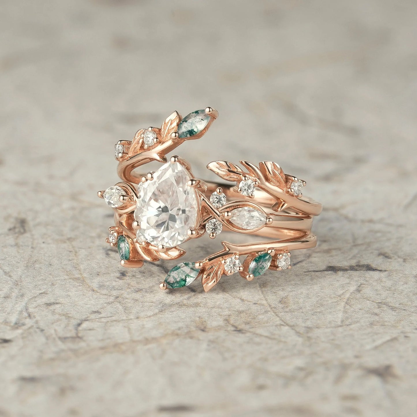 Nature Leaf Inspired Moissanite Enhancer Ring Set-Seraphine
