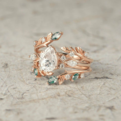 Nature Leaf Inspired Moissanite Enhancer Ring Set-Seraphine
