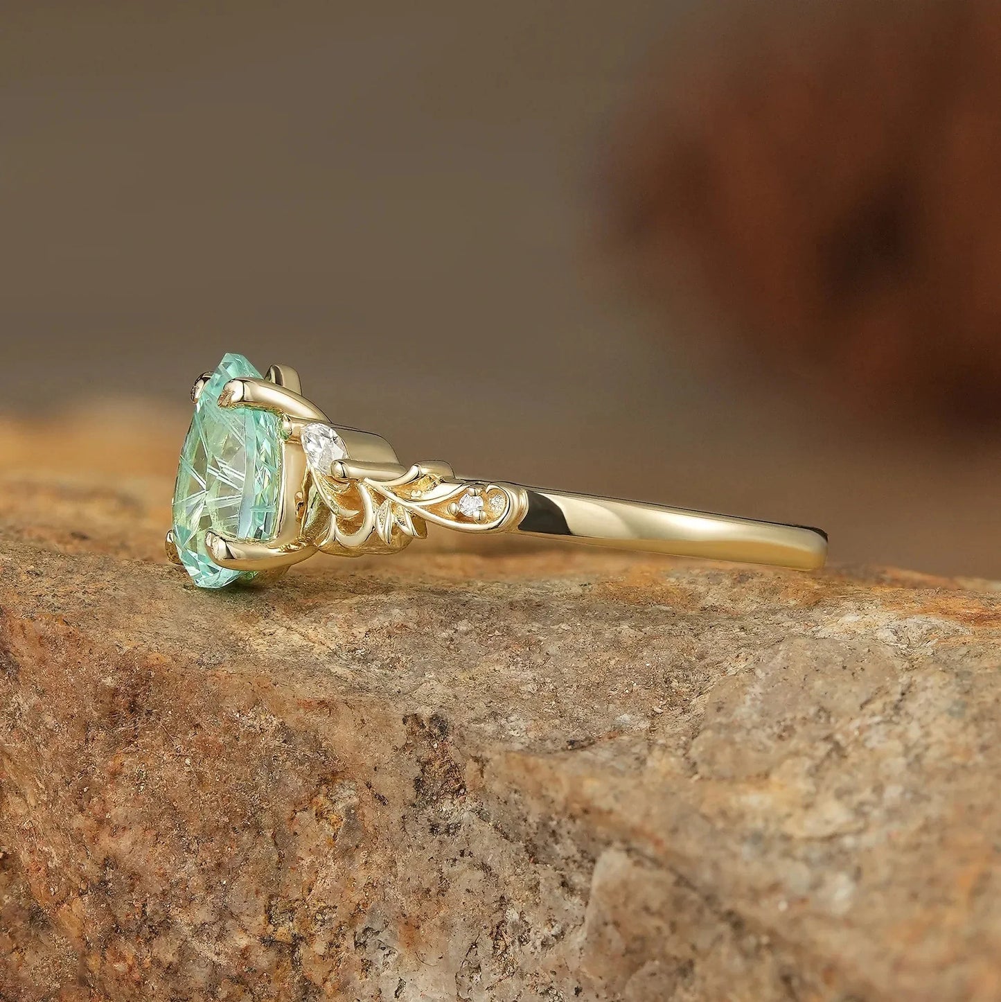 Olive Branch Inspired Sparkle Cut Green Sapphire Engagement Ring - Rene