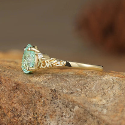 Olive Branch Inspired Sparkle Cut Green Sapphire Engagement Ring - Rene