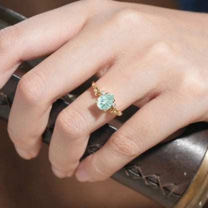 Olive Branch Inspired Sparkle Cut Green Sapphire Engagement Ring - Rene