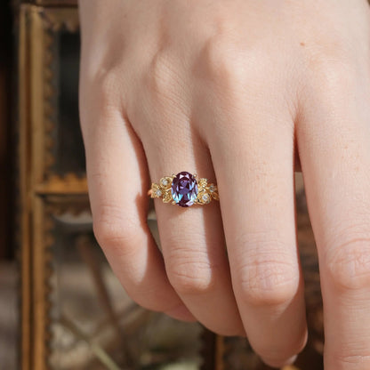 Oval Cut Alexandrite Rose Inspired Engagement Ring - Evangeline