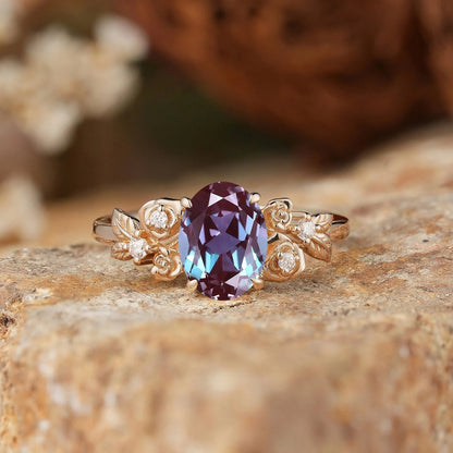 Oval Cut Alexandrite Rose Inspired Engagement Ring - Evangeline