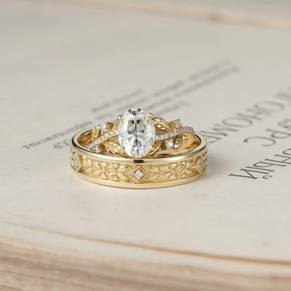Oval-cut Moissanite Couple Ring Set-Forever Pair