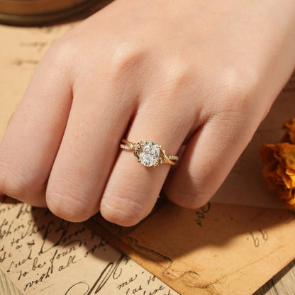 Oval Cut Moissanite Nature Inspired Engagement Ring-Noa
