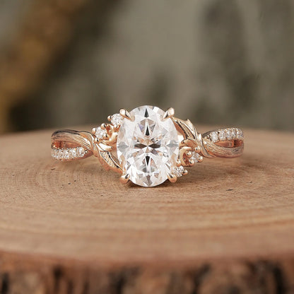 Oval Cut Moissanite Nature Inspired Engagement Ring-Noa