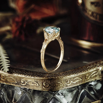 Oval Cut Moss Agate Leaf and Filigree Ring - Isla