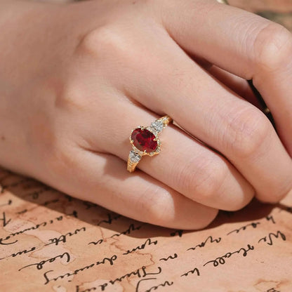 Oval Cut Ruby Halo Vintage Inspired Engagement Ring
