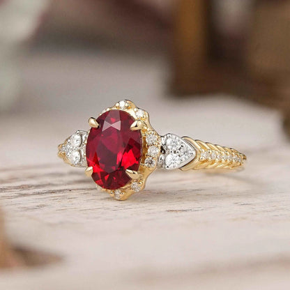Oval Cut Ruby Halo Vintage Inspired Engagement Ring