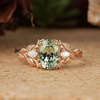 Oval Green Sapphire Nature Inspired Engagement Ring Stag Ring