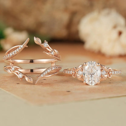 Oval Moissanite Rose Gold Enhancer Ring Set 2pcs-Sofia