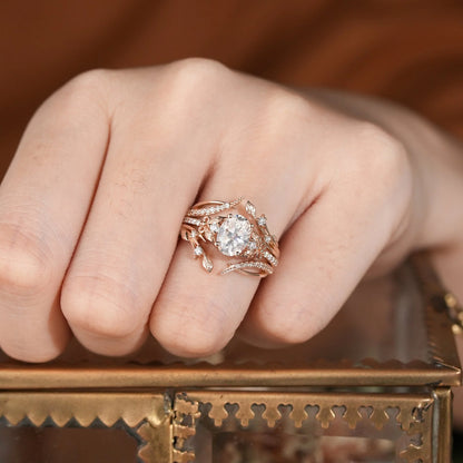 Oval Moissanite Rose Gold Enhancer Ring Set 2pcs-Sofia