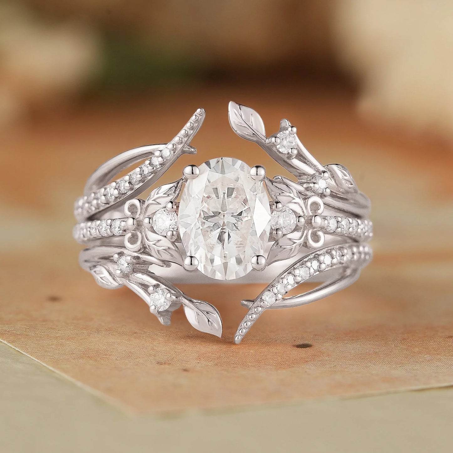 Oval Moissanite Rose Gold Enhancer Ring Set 2pcs-Sofia