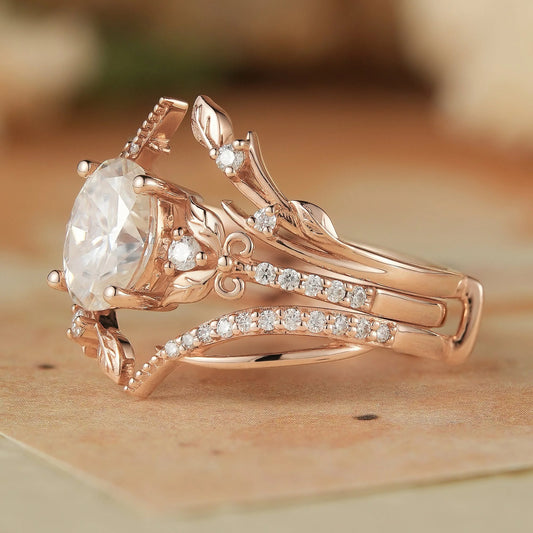 Oval Moissanite Rose Gold Enhancer Ring Set 2pcs-Sofia