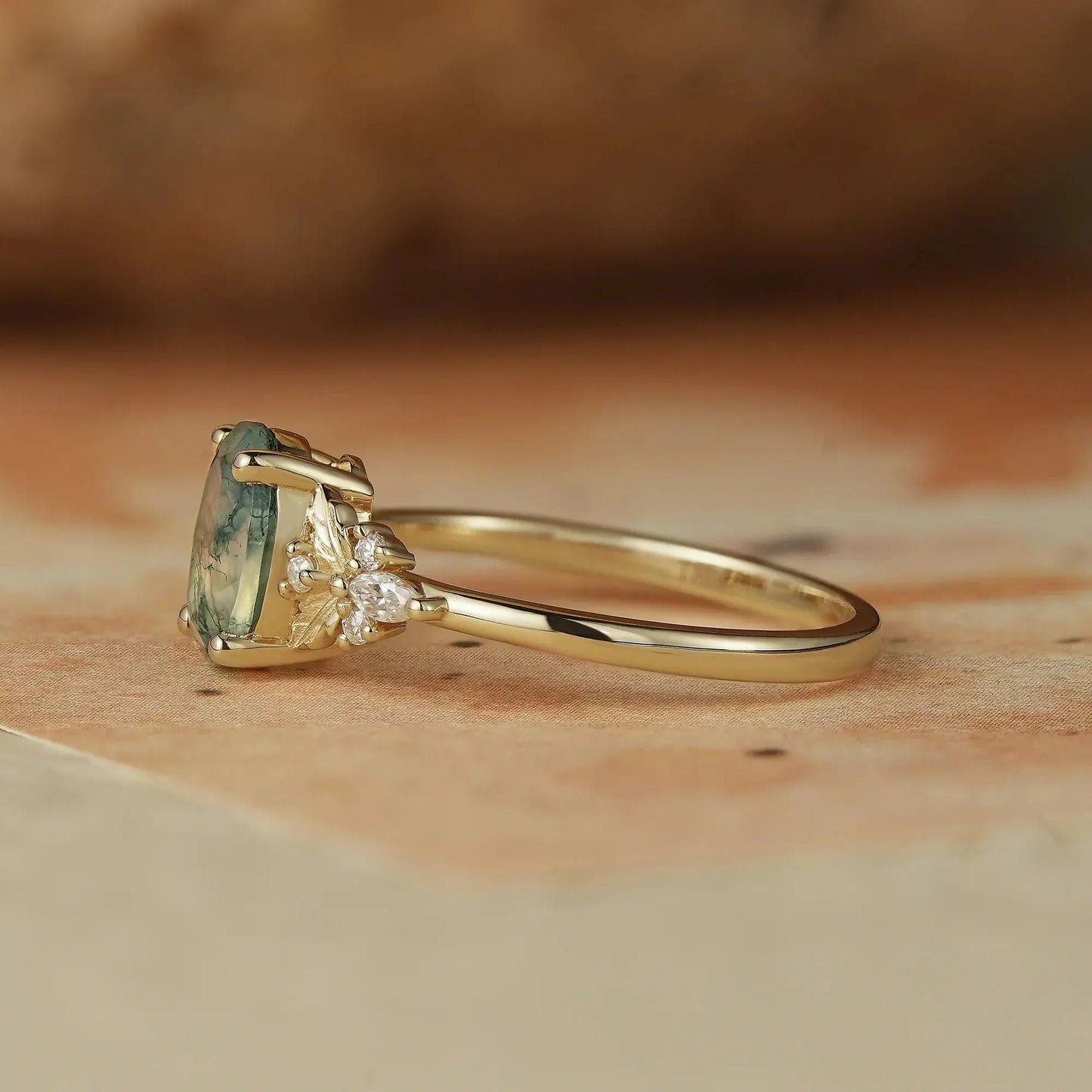 Oval Shaped Moss Agate Engagement Ring-Faye