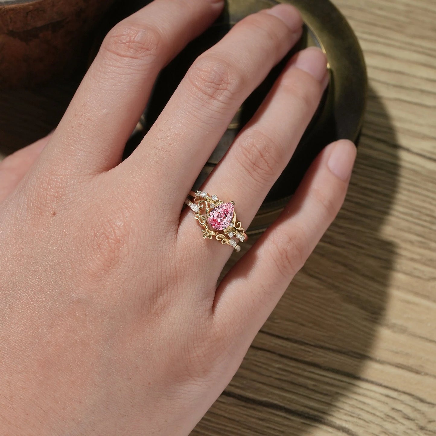 Padparadscha Sapphire Engagement Ring Set-Hollis
