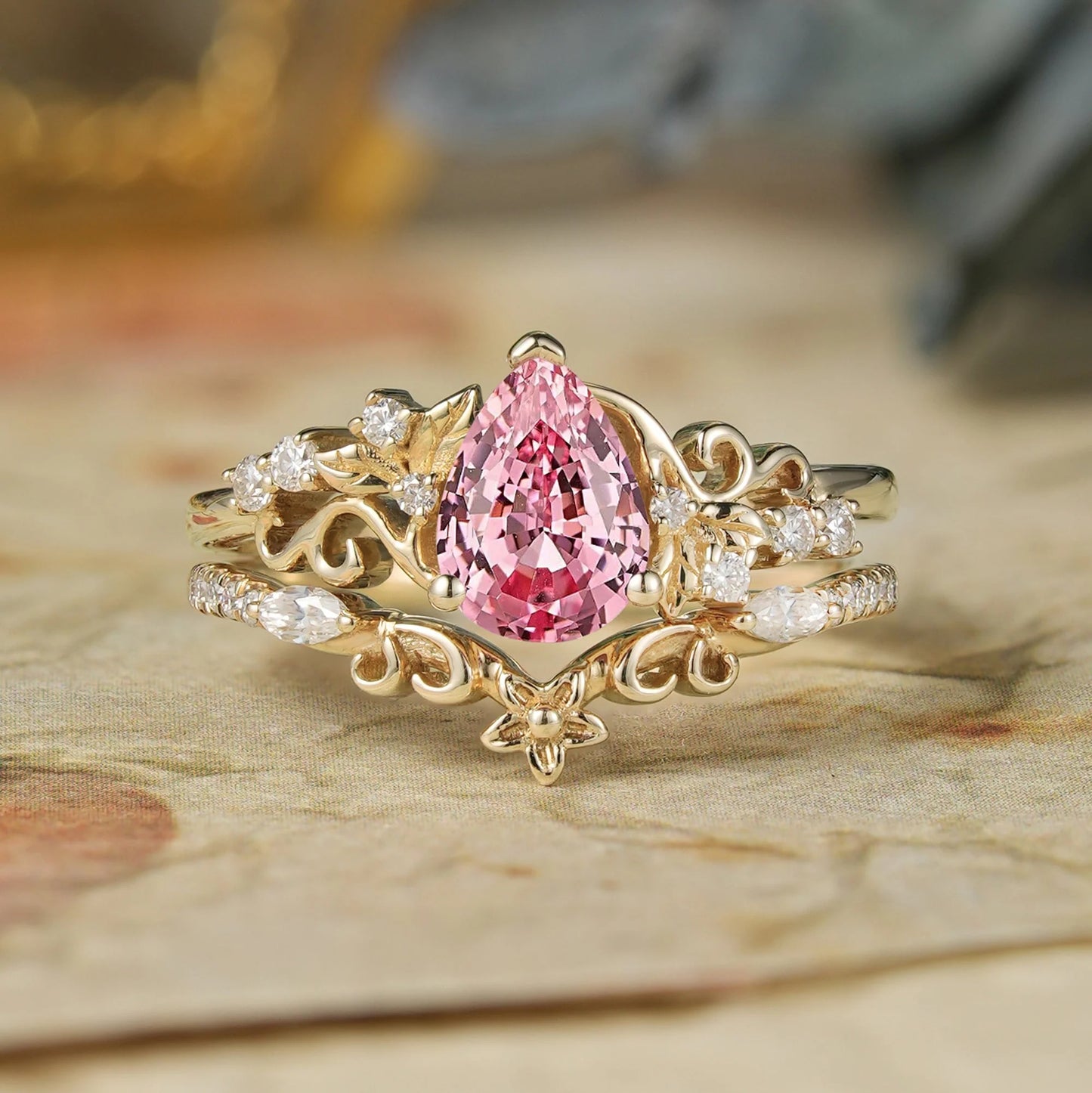 Padparadscha Sapphire Engagement Ring Set-Hollis