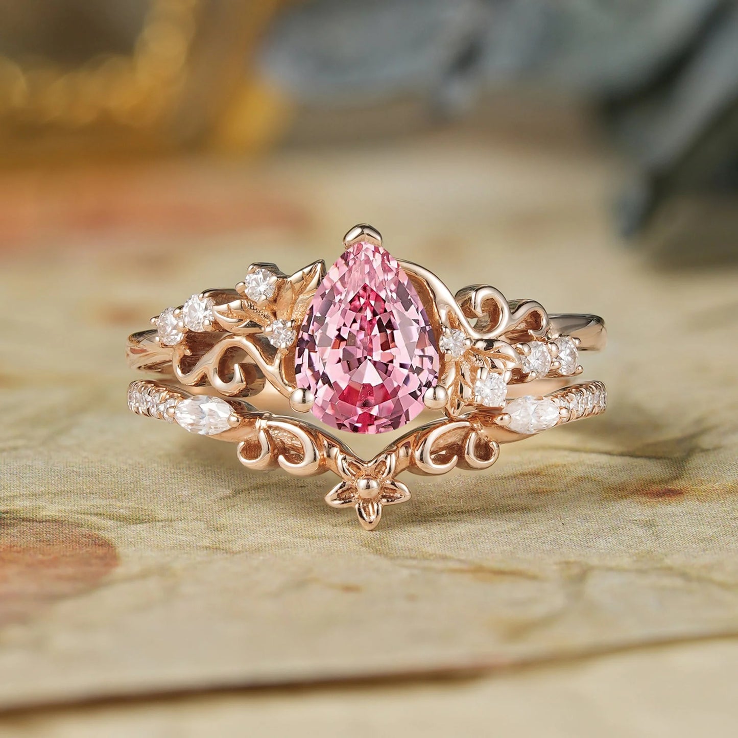 Padparadscha Sapphire Engagement Ring Set-Hollis