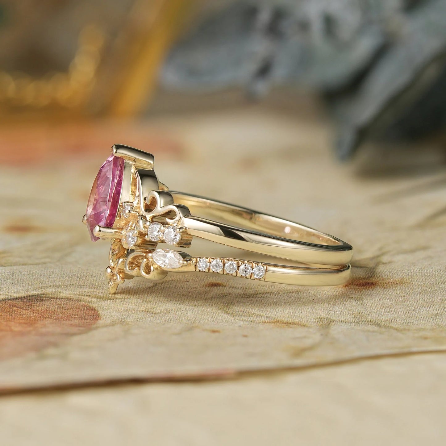 Padparadscha Sapphire Engagement Ring Set-Hollis