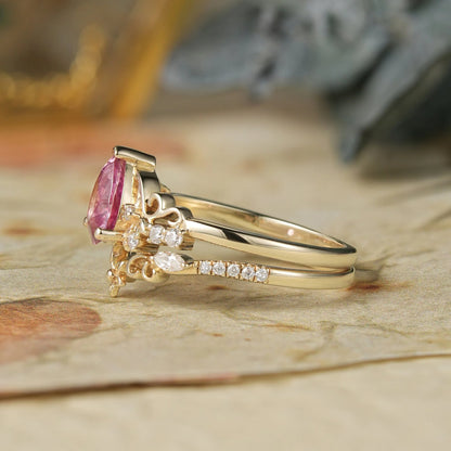 Padparadscha Sapphire Engagement Ring Set-Hollis