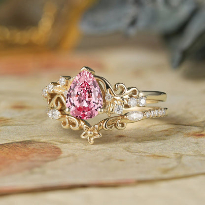Padparadscha Sapphire Engagement Ring Set-Hollis
