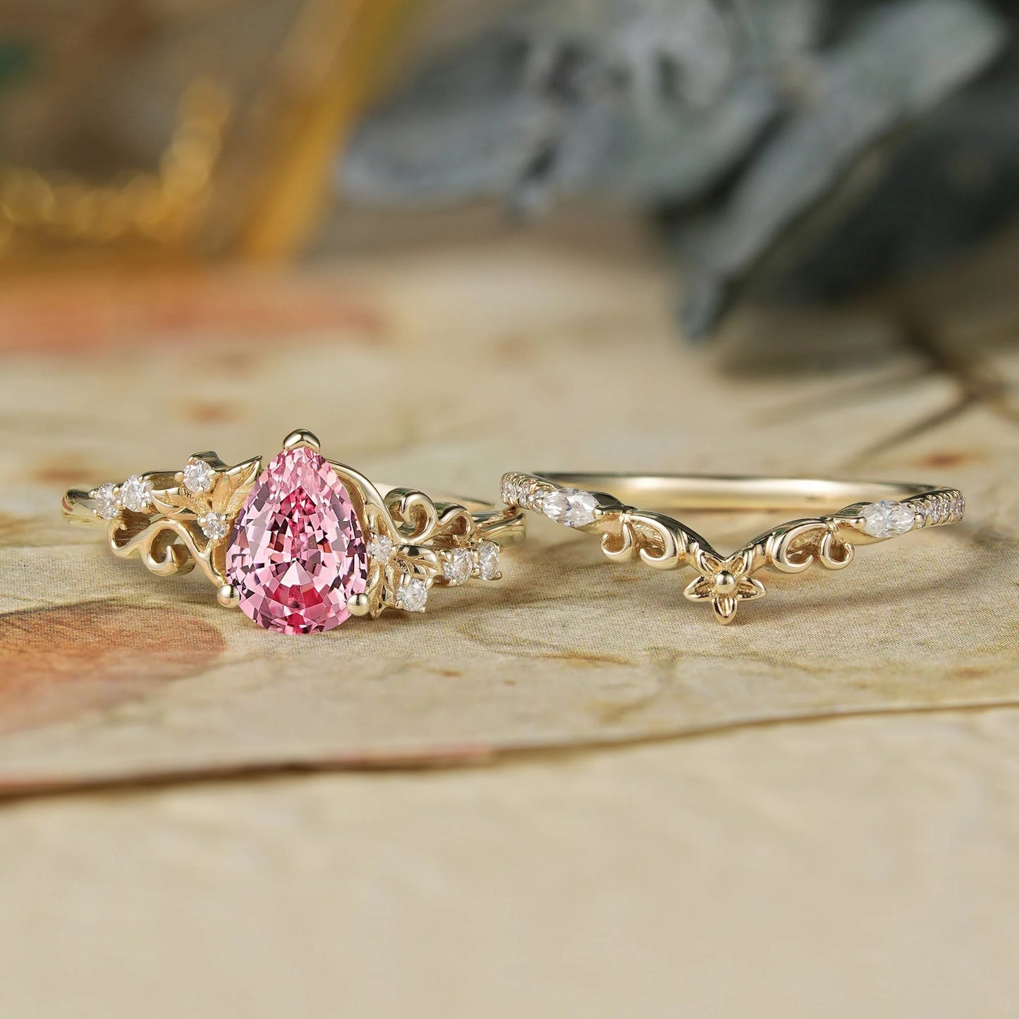 Padparadscha Sapphire Engagement Ring Set-Hollis