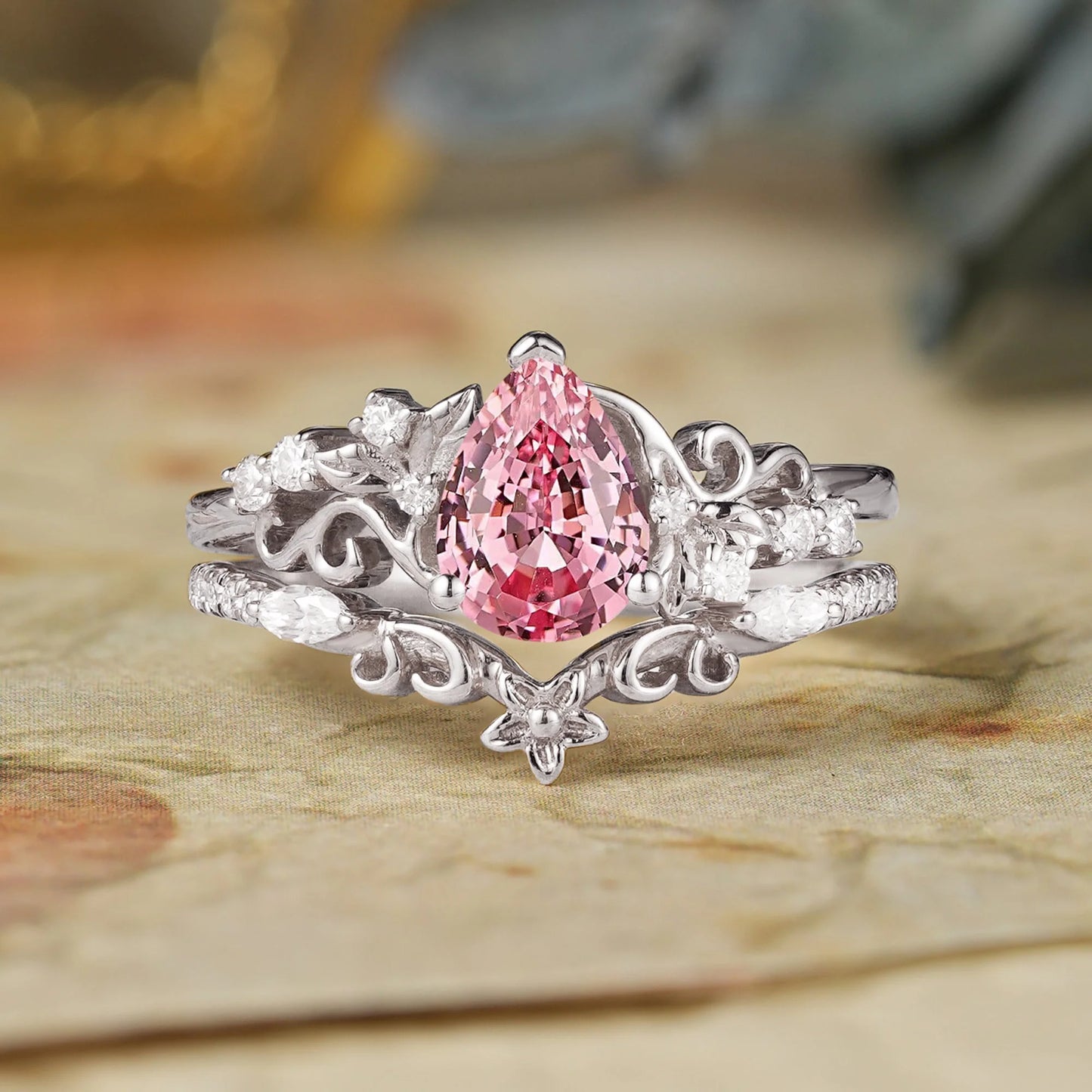 Padparadscha Sapphire Engagement Ring Set-Hollis