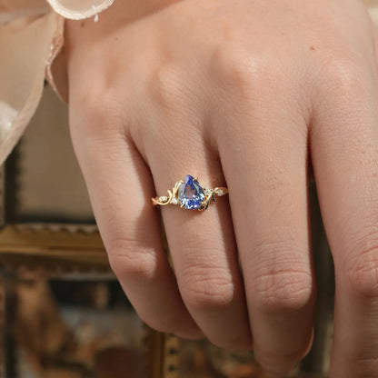 Pear Cut Cornflower Sapphire Engagement Ring-Cassiopeia