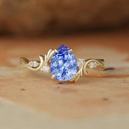 Pear Cut Cornflower Sapphire Engagement Ring-Cassiopeia