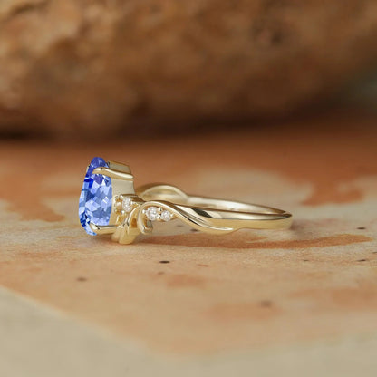 Pear Cut Cornflower Sapphire Engagement Ring-Cassiopeia