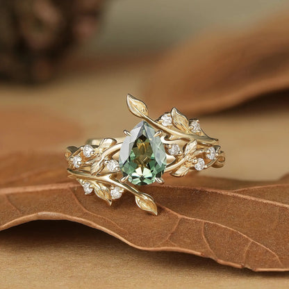Pear Cut Green Sapphire Enhancer Ring Set - Niamh