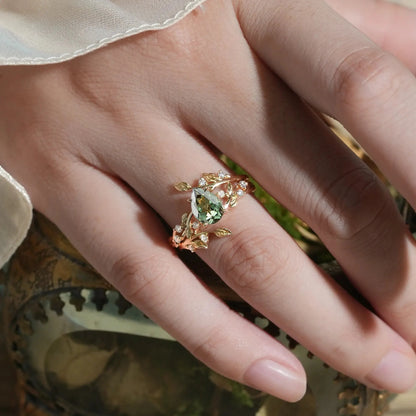 Pear Cut Green Sapphire Enhancer Ring Set - Niamh