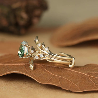 Pear Cut Green Sapphire Enhancer Ring Set - Niamh