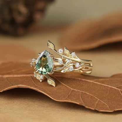 Pear Cut Green Sapphire Enhancer Ring Set - Niamh