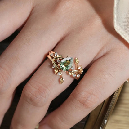 Pear Cut Green Sapphire Enhancer Ring Set - Niamh