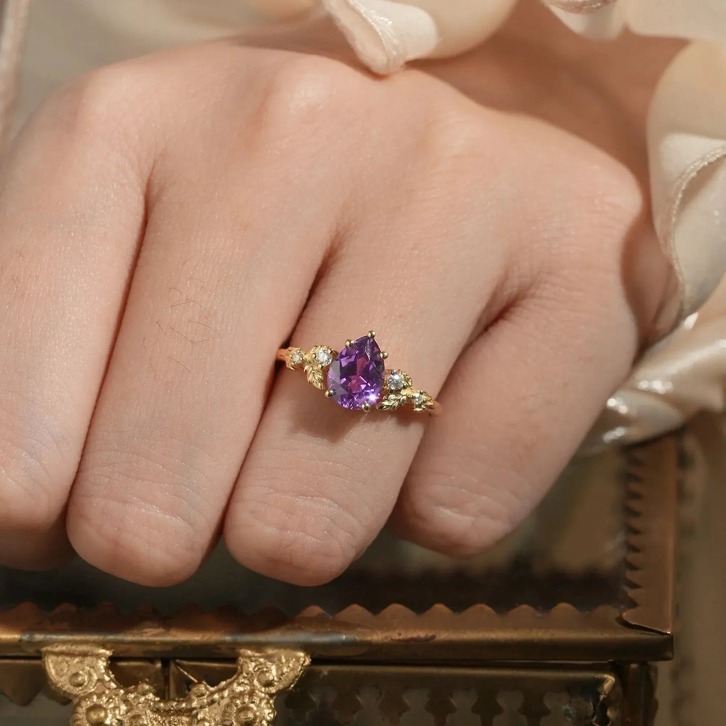 Pear Shaped Purple Sapphire Engagement Ring-Daisy