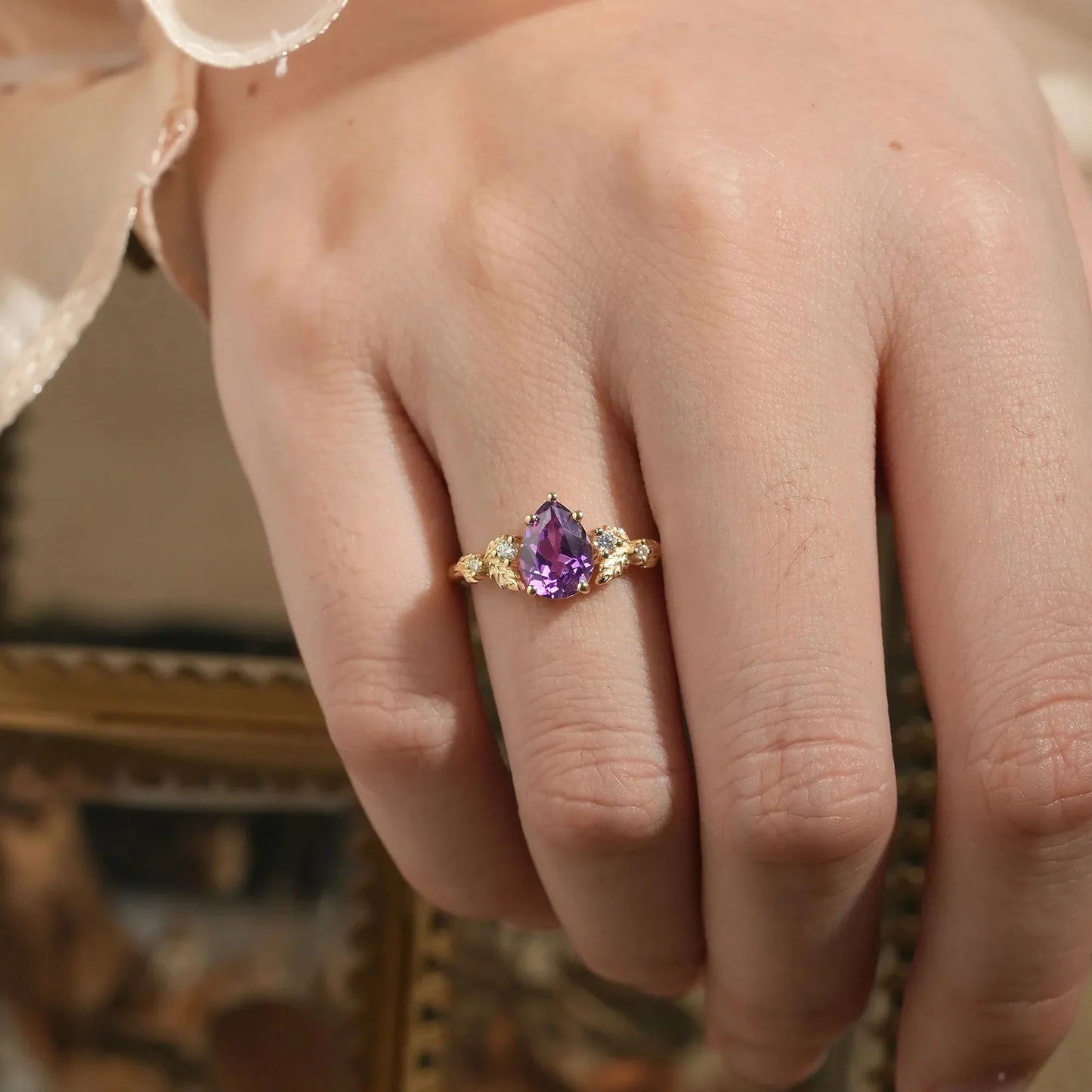Pear Shaped Purple Sapphire Engagement Ring-Daisy