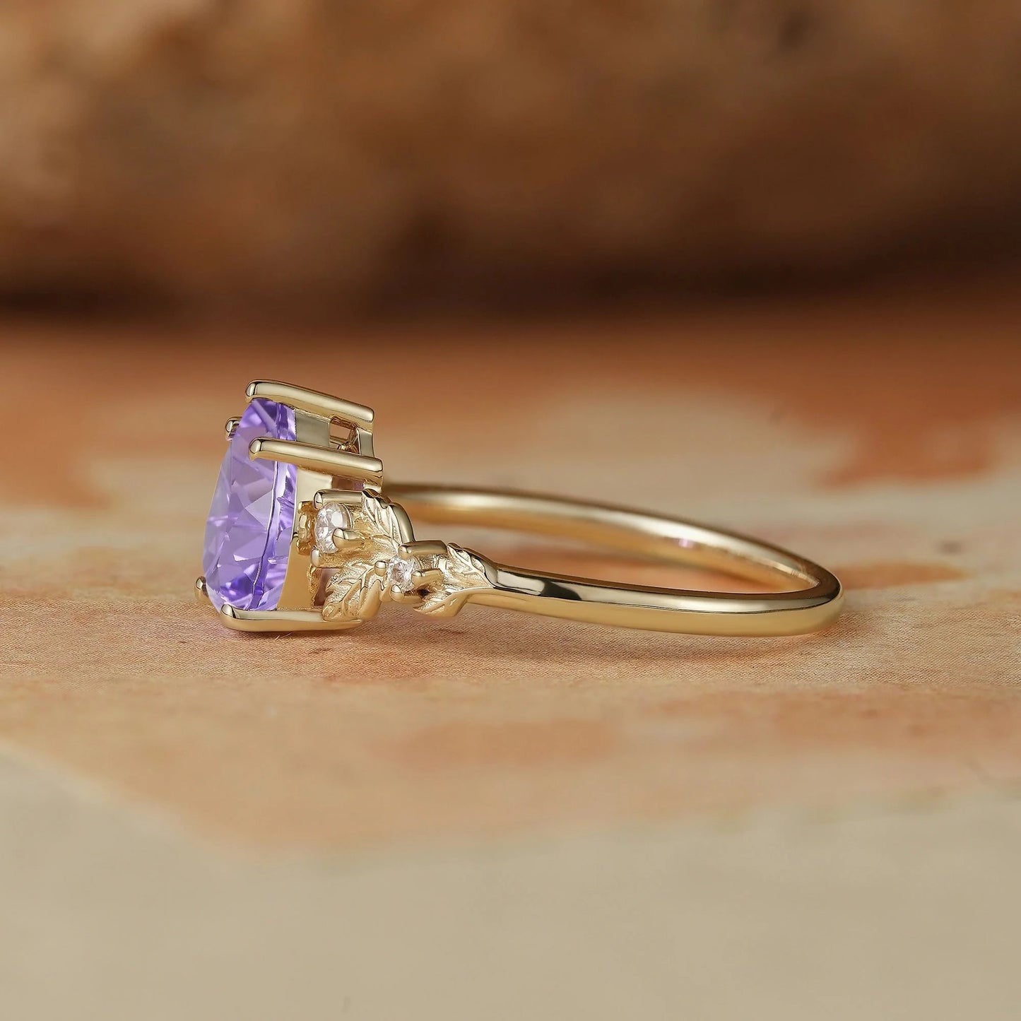 Pear Shaped Sparkle Cut Purple Sapphire Engagement Ring-Daisy