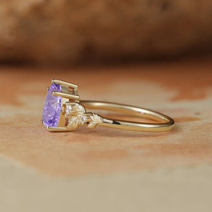 Pear Shaped Sparkle Cut Purple Sapphire Engagement Ring-Daisy