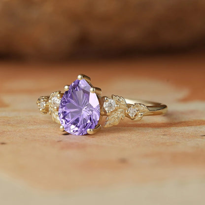 Pear Shaped Sparkle Cut Purple Sapphire Engagement Ring-Daisy