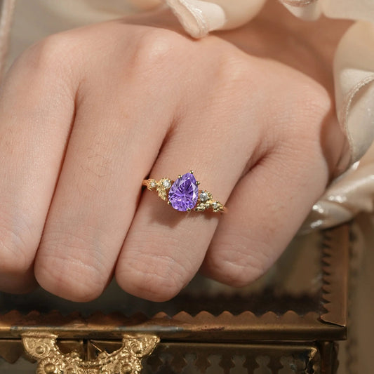 Pear Shaped Sparkle Cut Purple Sapphire Engagement Ring-Daisy