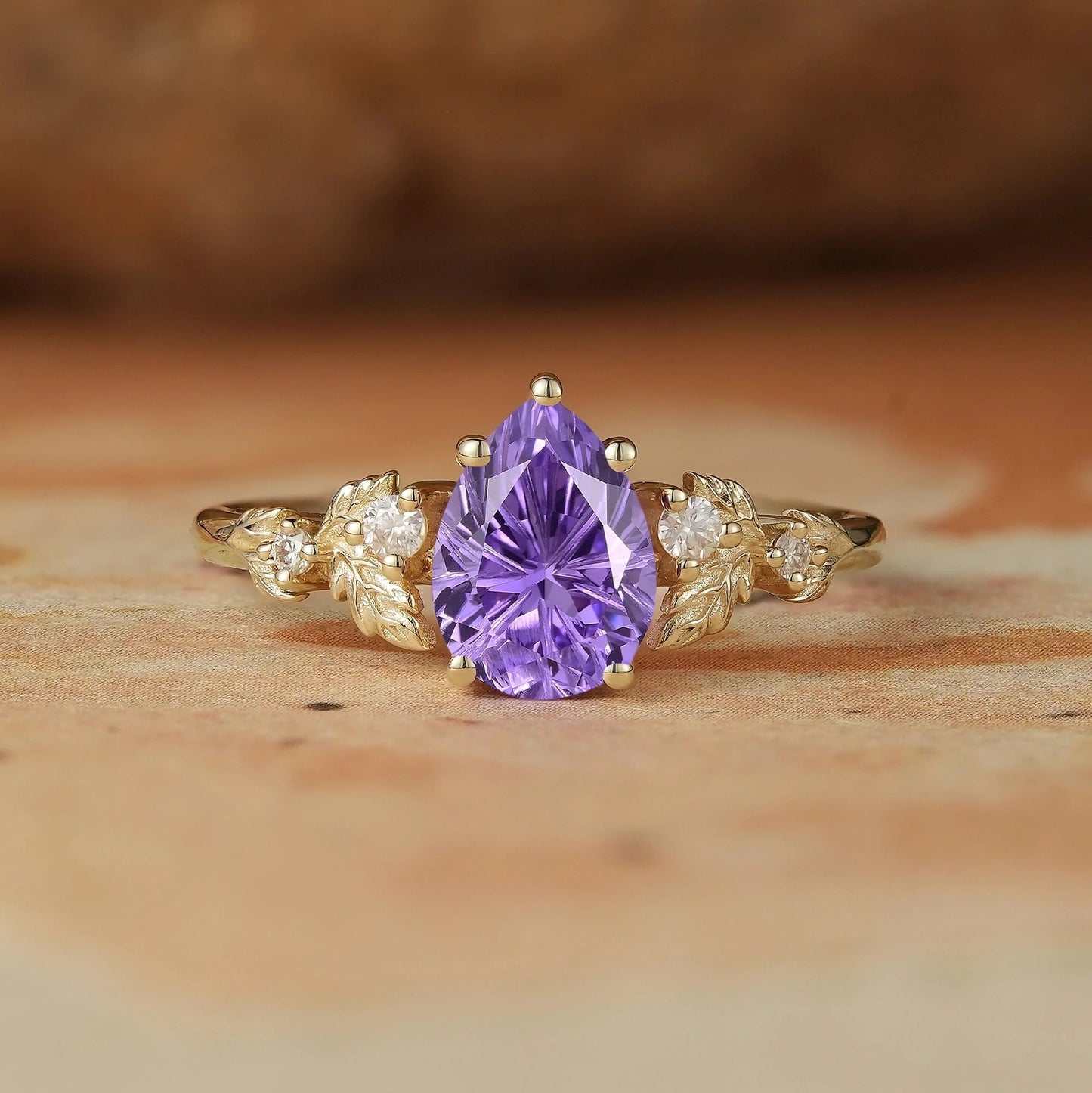 Pear Shaped Sparkle Cut Purple Sapphire Engagement Ring-Daisy